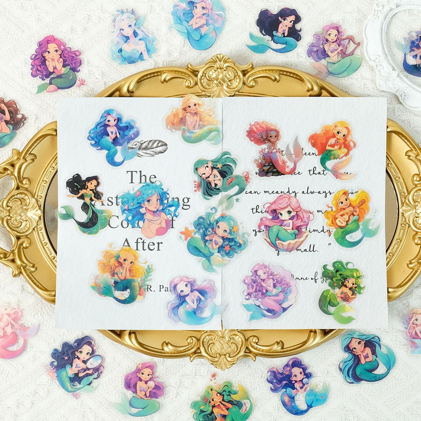 lat lay of mermaid stickers pack – 50PCS ocean theme