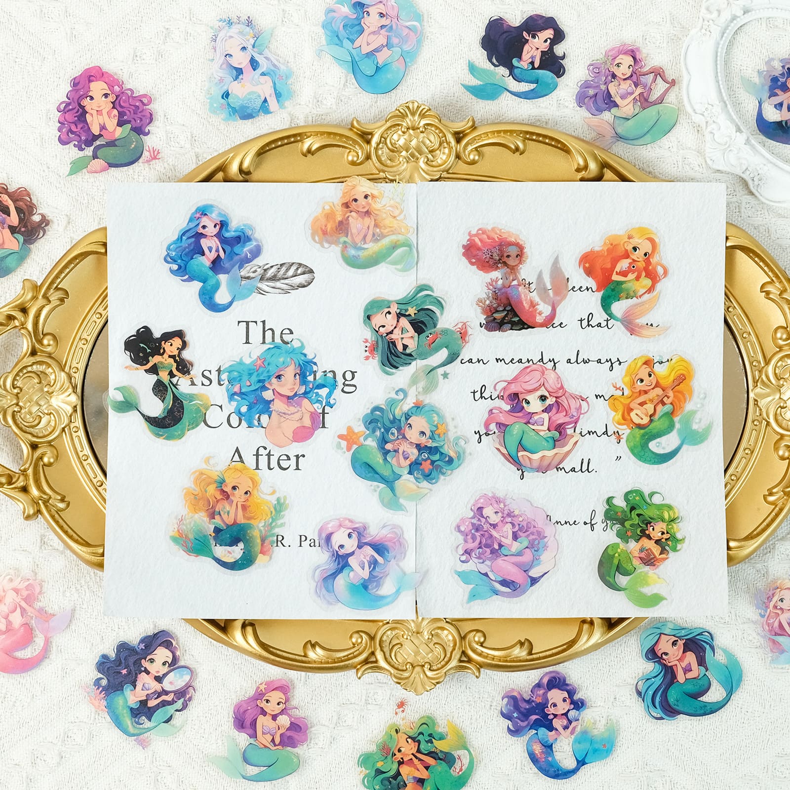 lat lay of mermaid stickers pack – 50PCS ocean theme
