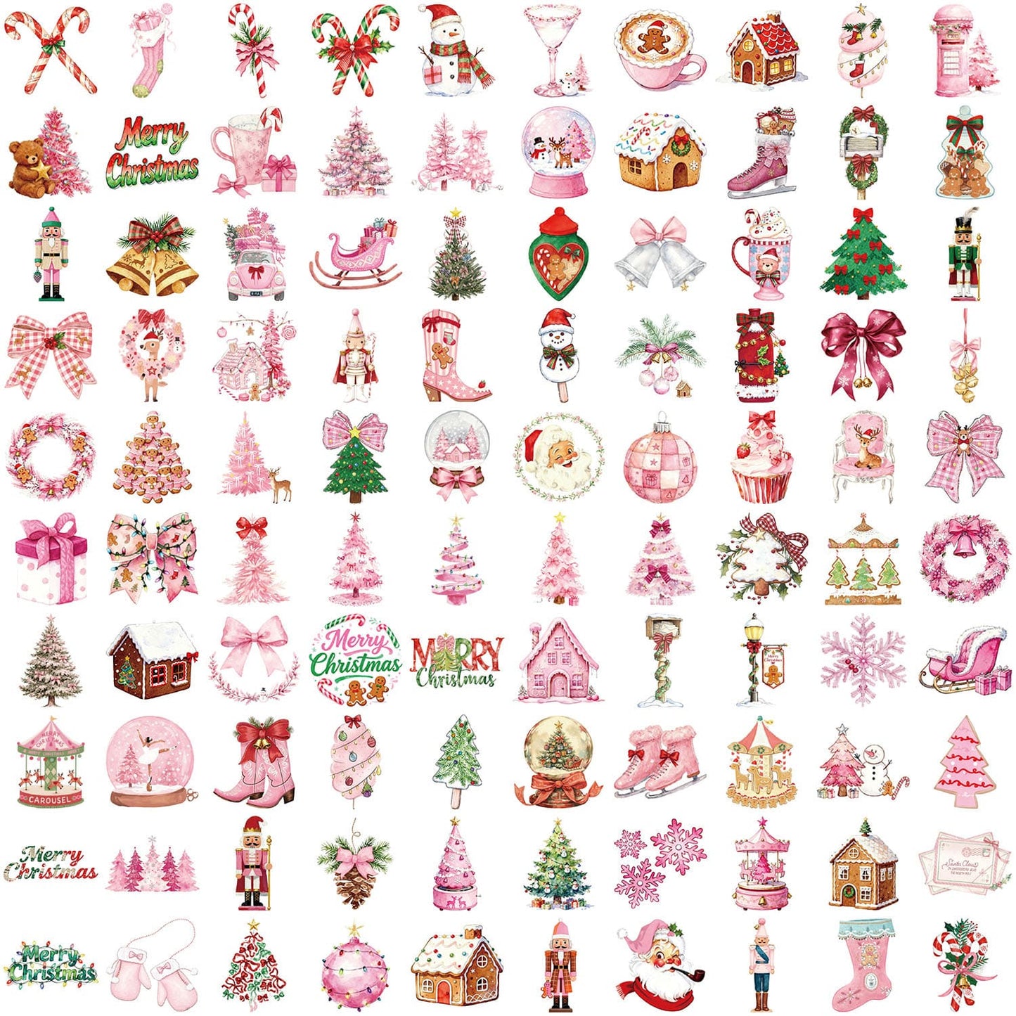 100 Sheets Pink Christmas Sticker Pack