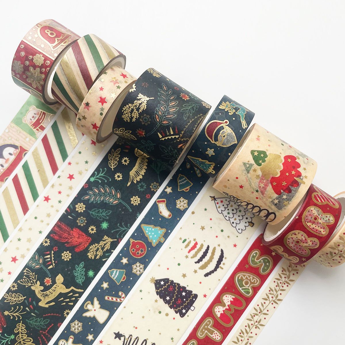 Foil Print Christmas Washi Tapes - 8 Rolls Set