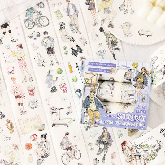 Active Living" washi tape with energetic sports and exercise figures