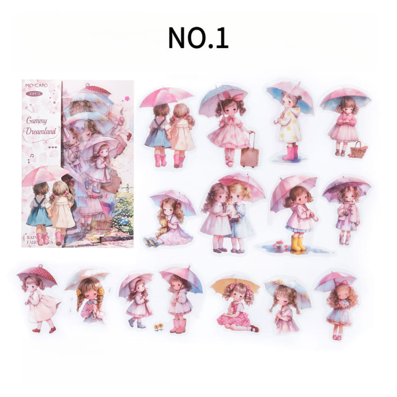 Pink outfit kid with umbrella sticker