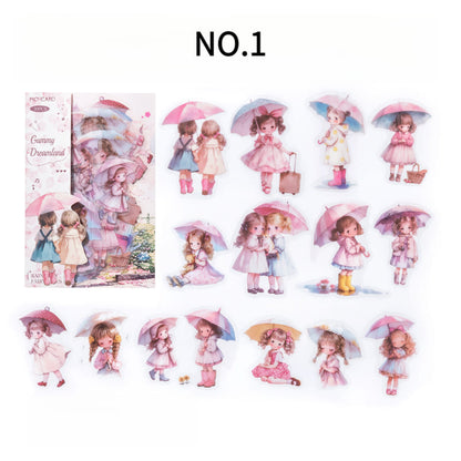 Pink outfit kid with umbrella sticker