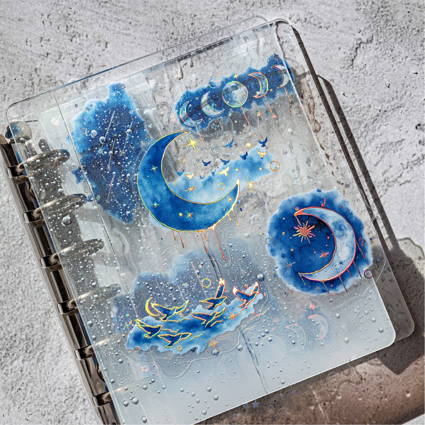 Planner decorated with blue dreamy themed stickers