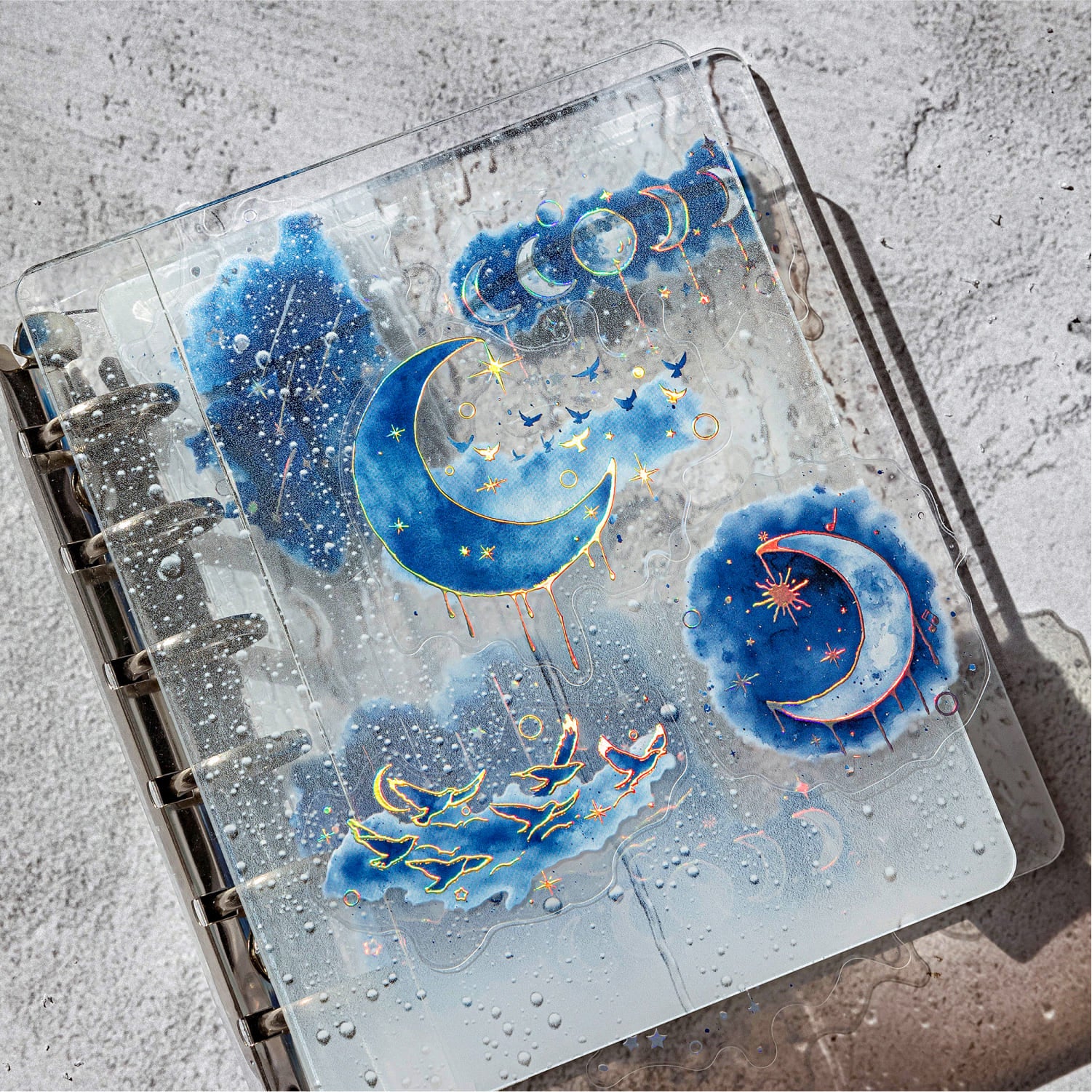 Planner decorated with blue dreamy themed stickers