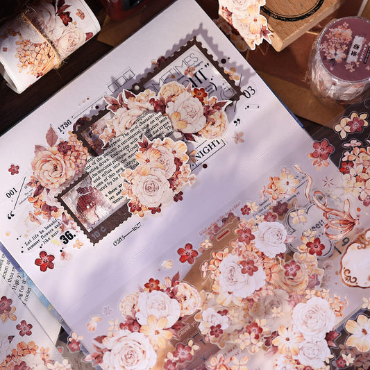 Die-Cut Vintage Russet Floral PET Tape