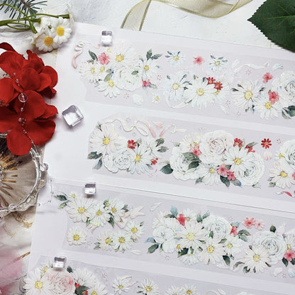 Floral Bloom Die-Cut PET Tape – White & Purple (One Cycle)