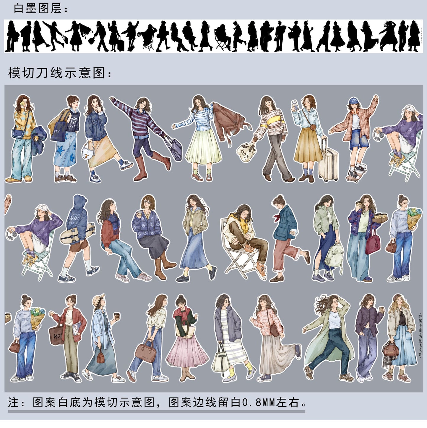 8cm*100 cm Die-Cut Casual Character Series  One cycle Tape