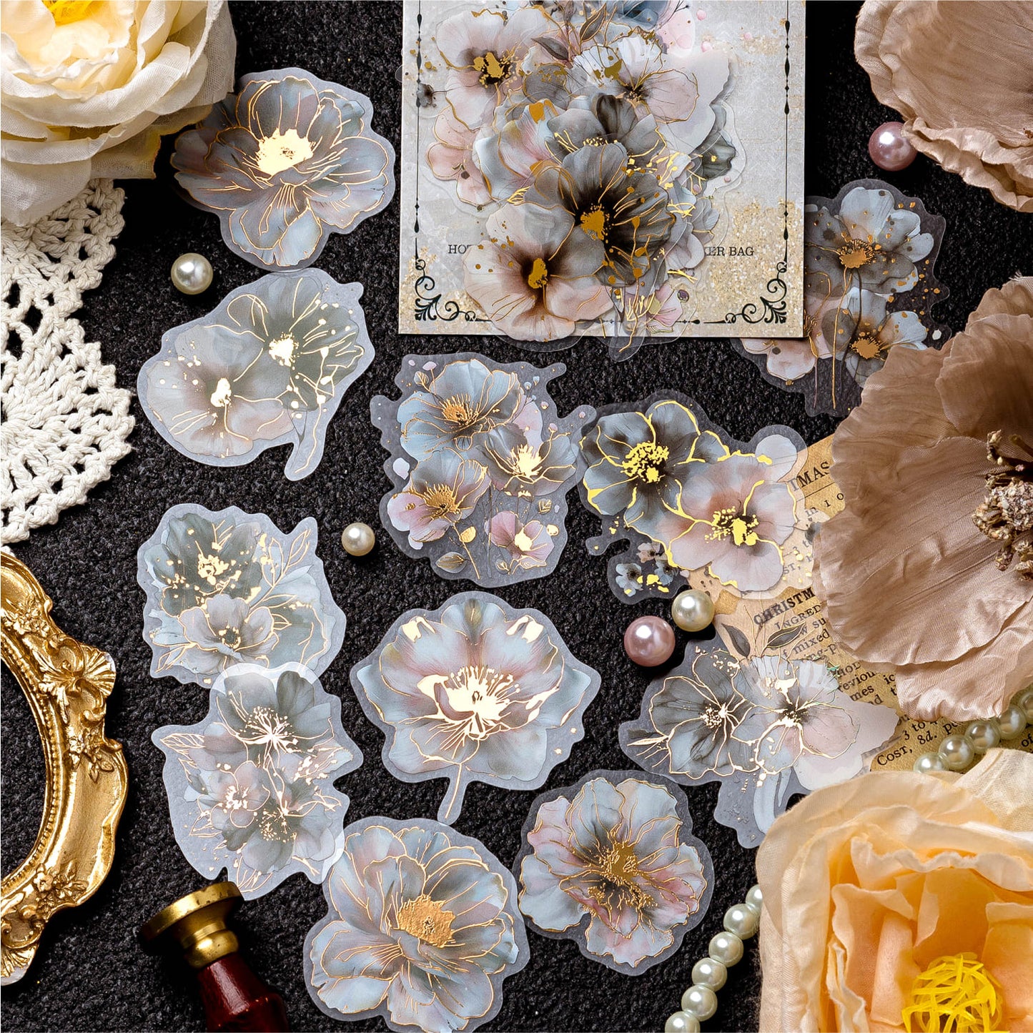 Elegant Gold Foil Floral Stickers
