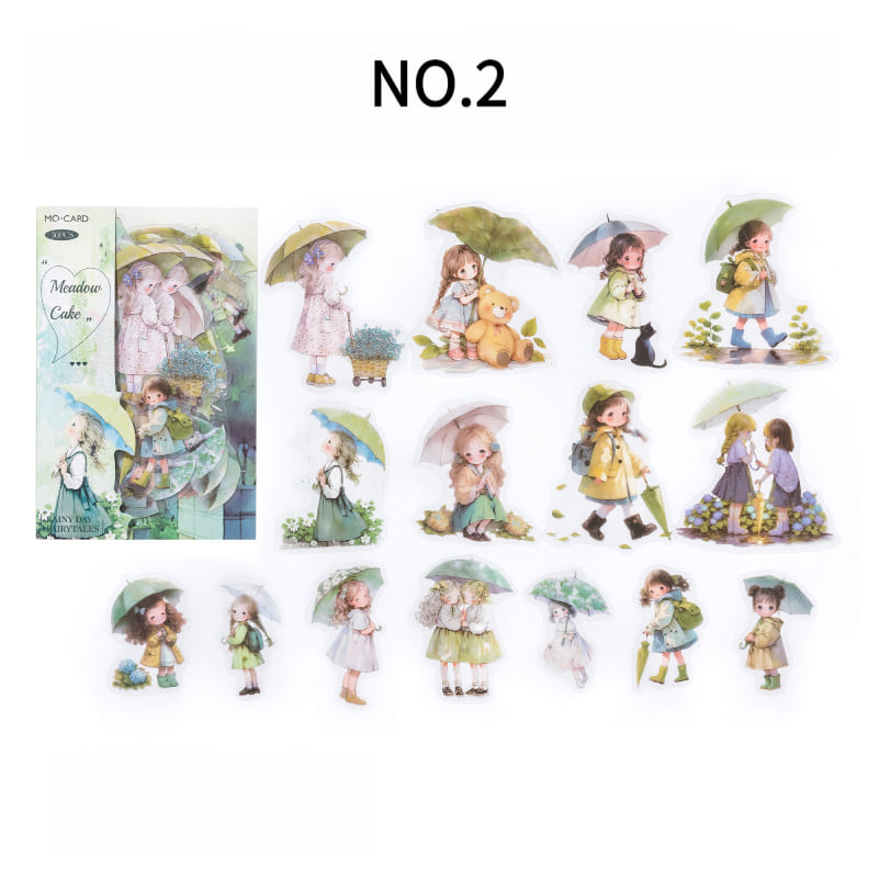 Green outfit kid with umbrella sticker