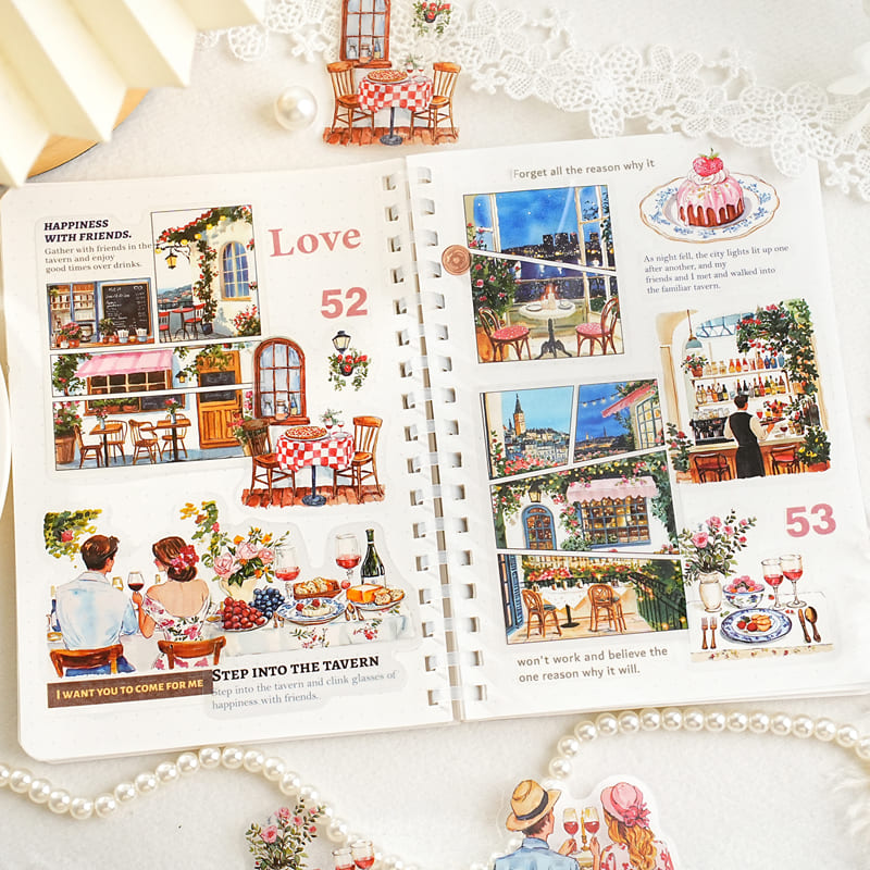 Creative collage using leisure gathering PET stickers for journaling aesthetic