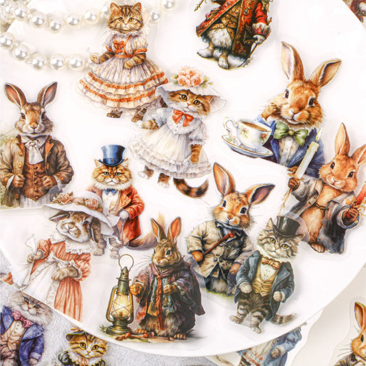 Cute Animal PET Stickers Set – Bunny and Cat Decorative Stickers