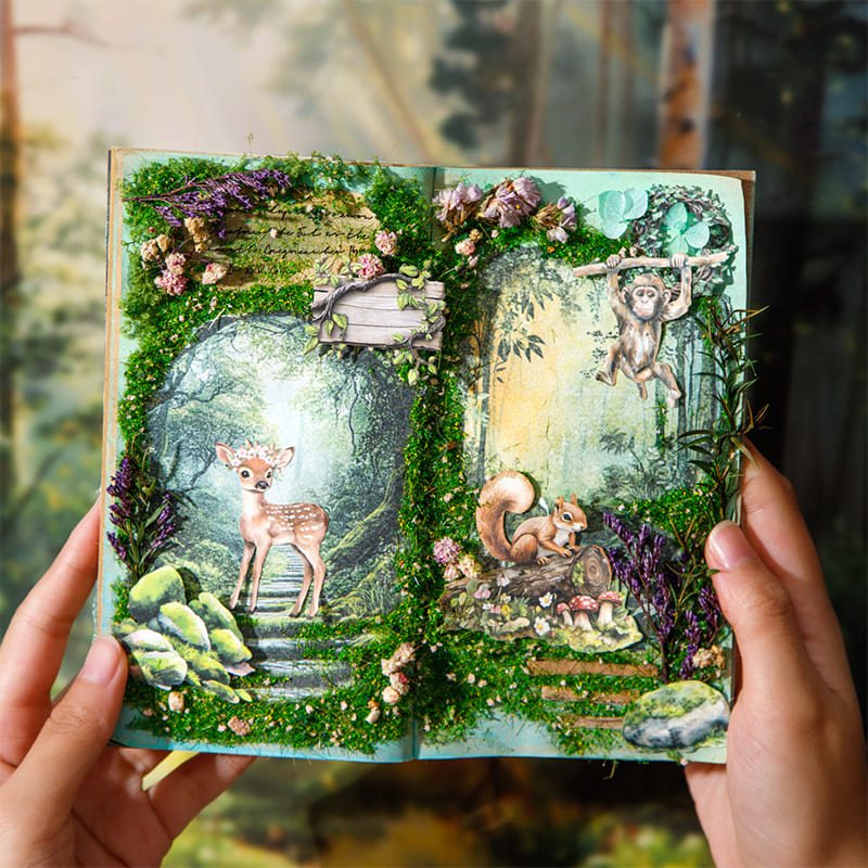 Scrapbook decorated with adventure-themed stickers