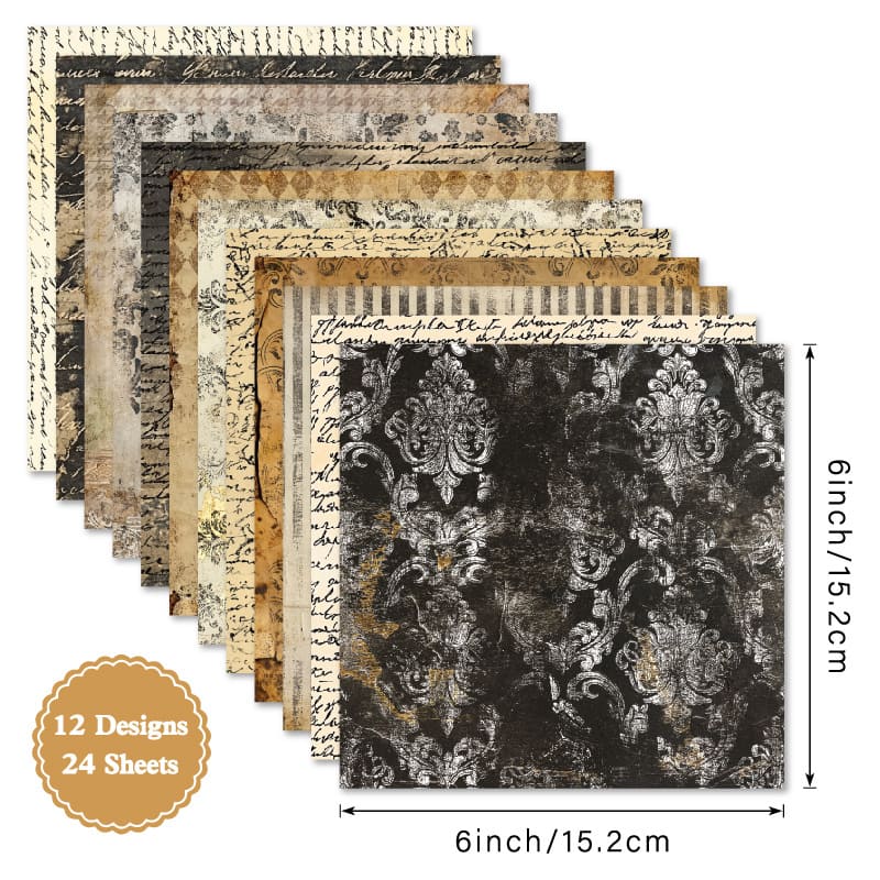 24PCS Vintage Charm Scrapbook Paper