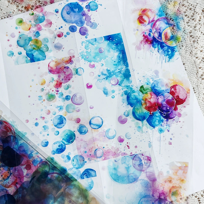 Close-up detail of watercolor bubble PET tape