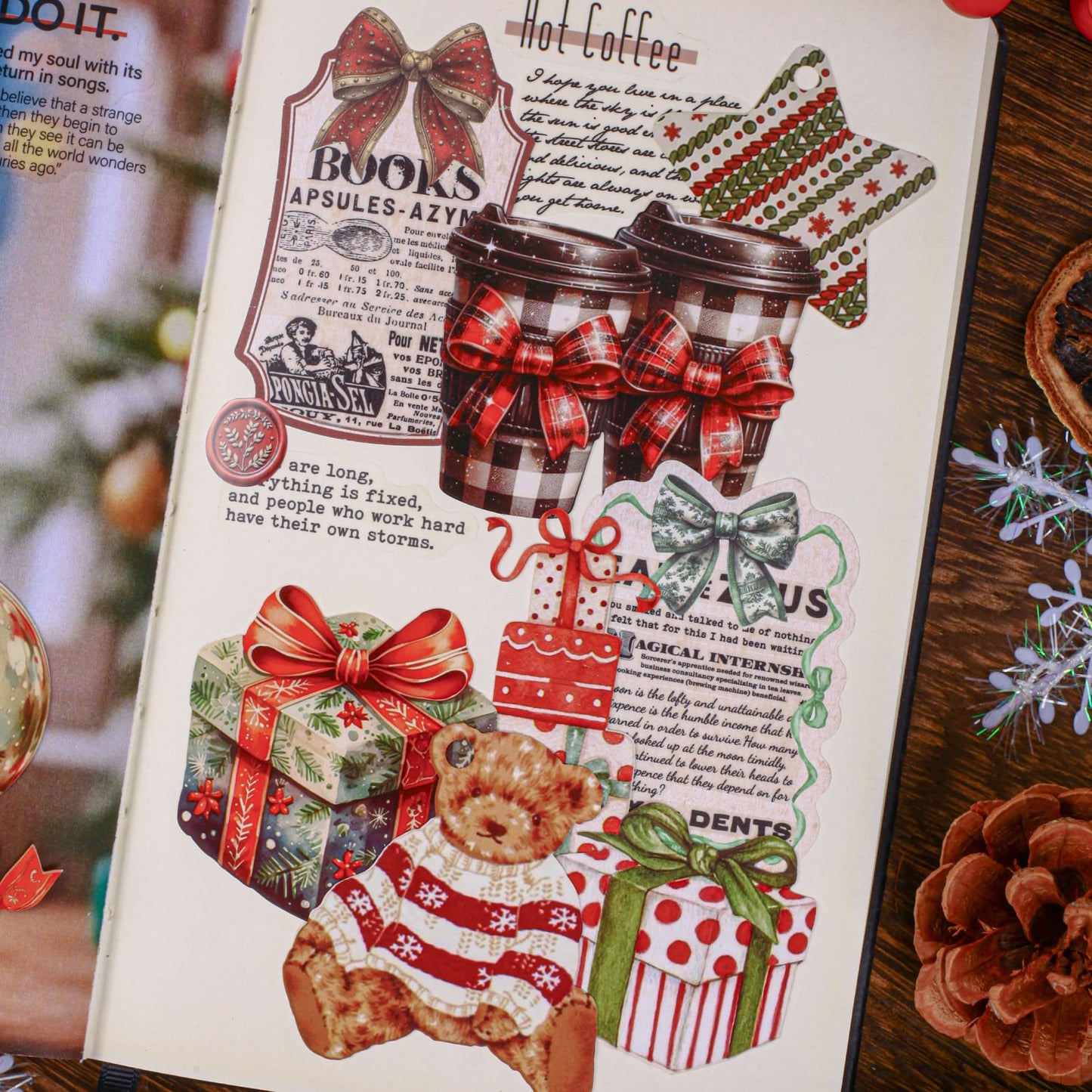 Finished scrapbook page with Christmas stickers decoration