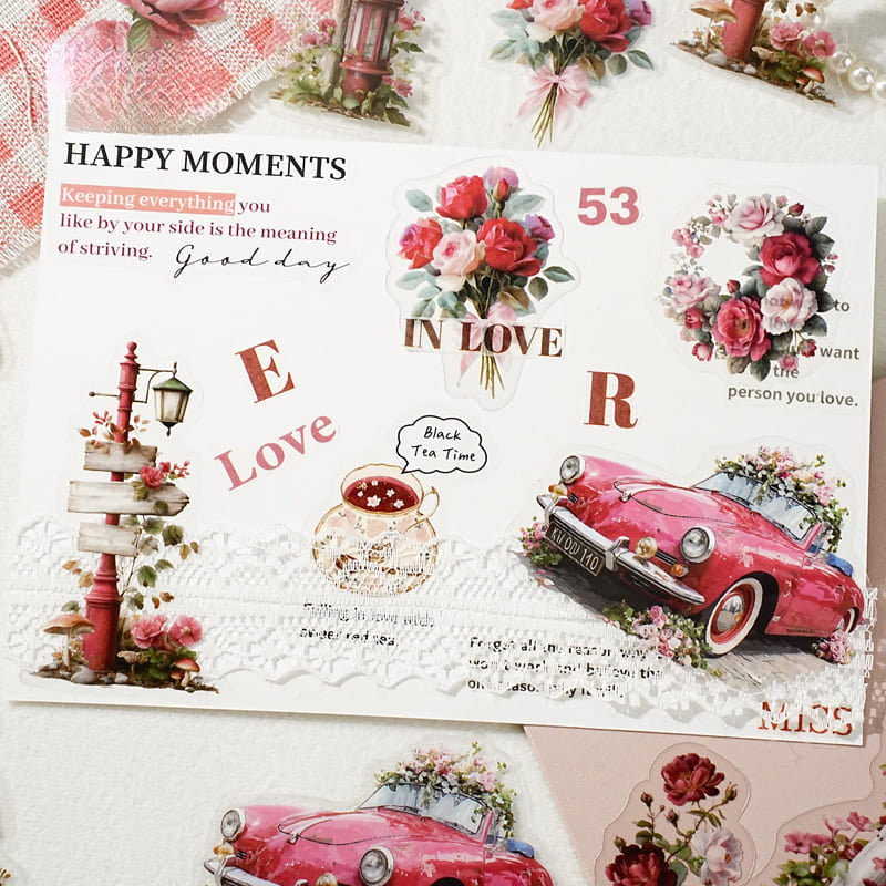 Flat lay of floral lifestyle stickers – flower and daily scene journaling supplies