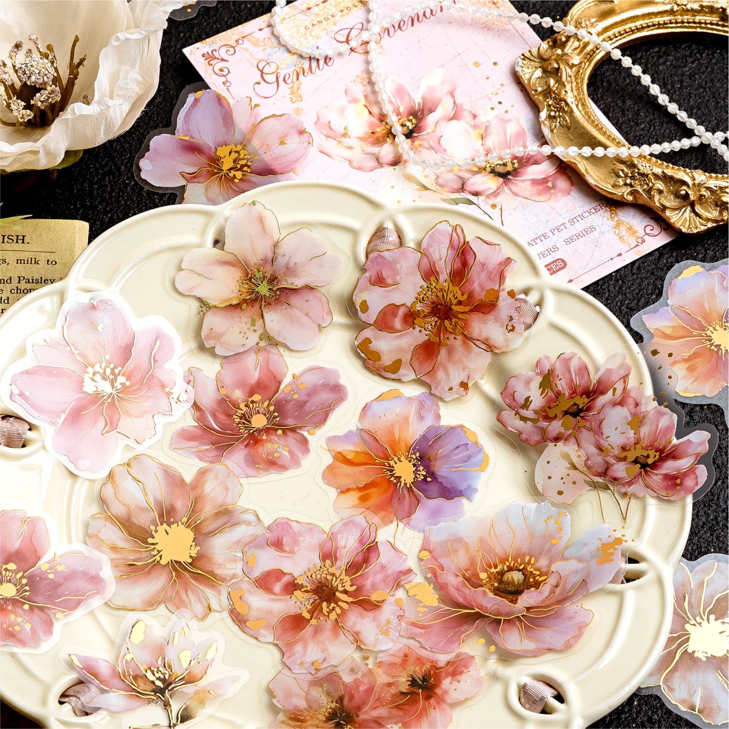 Elegant Gold Foil Floral Stickers