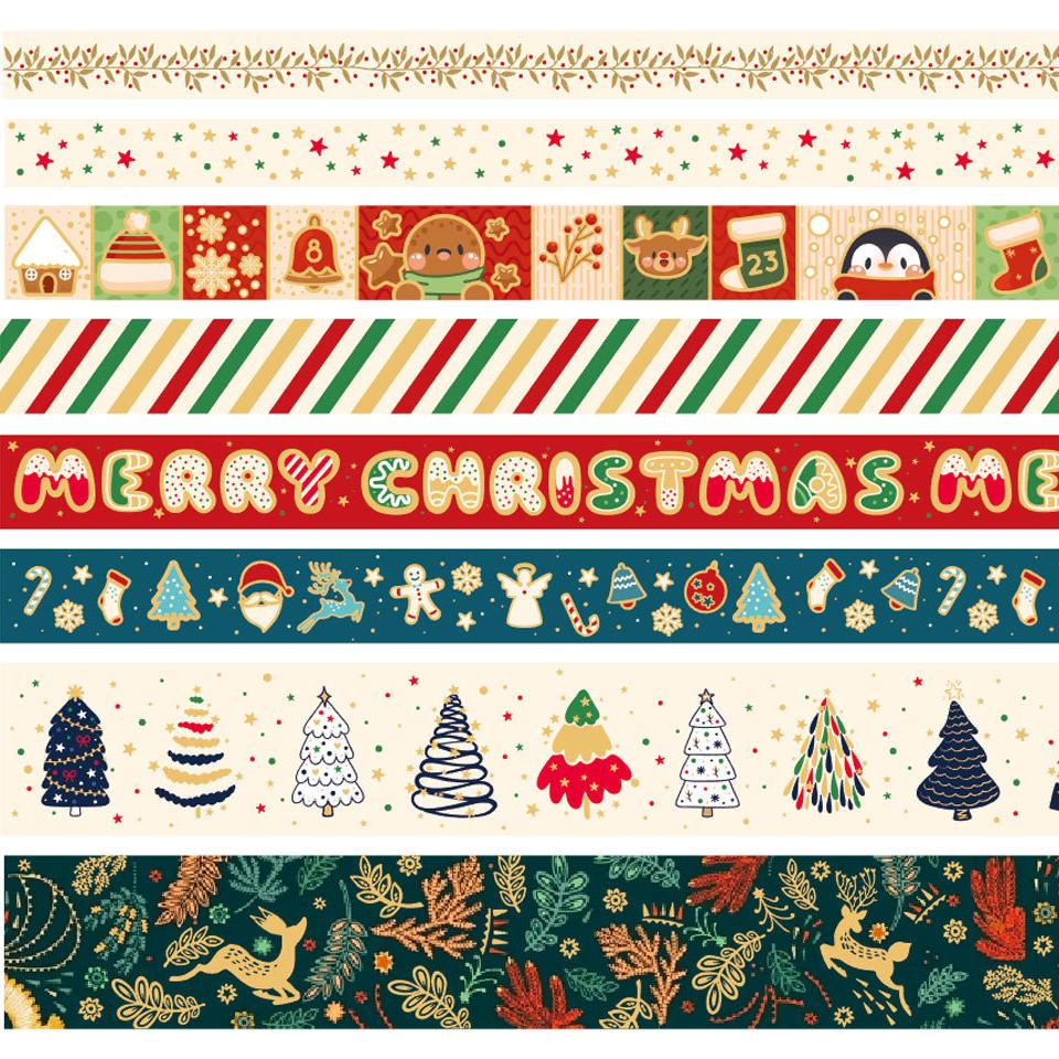Foil Print Christmas Washi Tapes - 8 Rolls Set