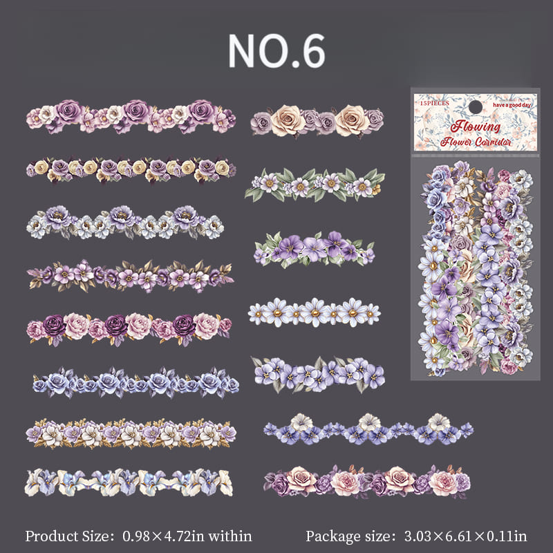 Purple floral long strip planner sticker NO.6 – artistic paper sticker for bullet journals, A6/B5 planners, scrapbooks, and mobile cards