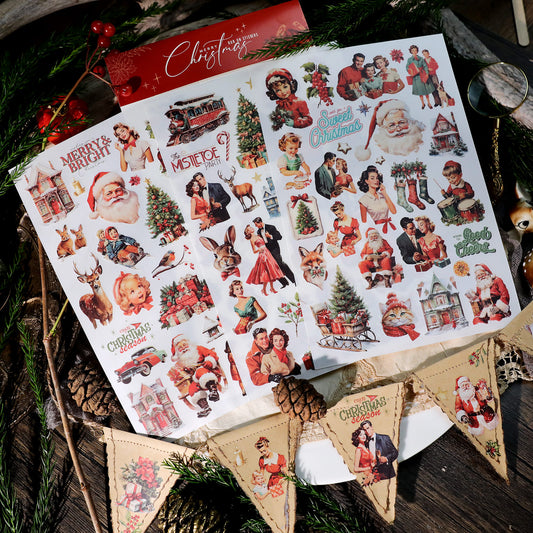 3PCS Retro Christmas Character Transfer Stickers