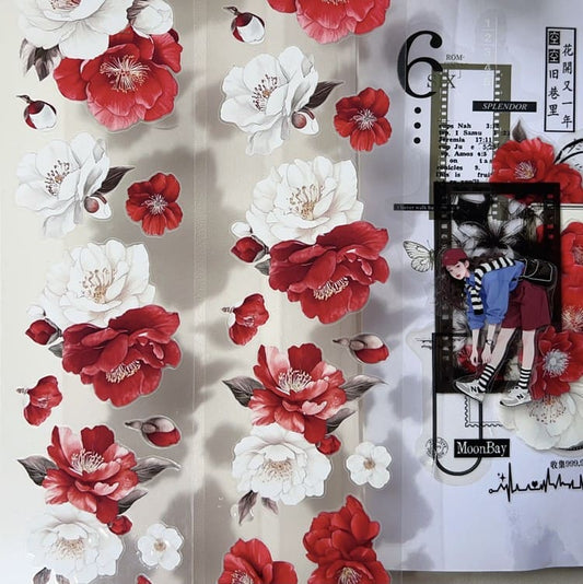Red and White Floral PET Tape