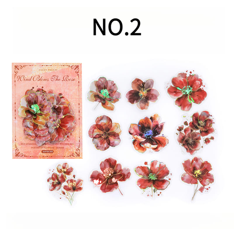 Red gold foil floral sticker NO.2 – ideal for B5 planners, scrapbooks, and phone cases.