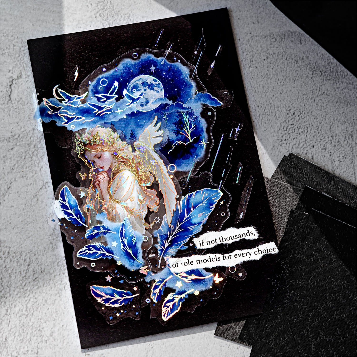 Scrapbook decoration with blue dreamy planner stickers