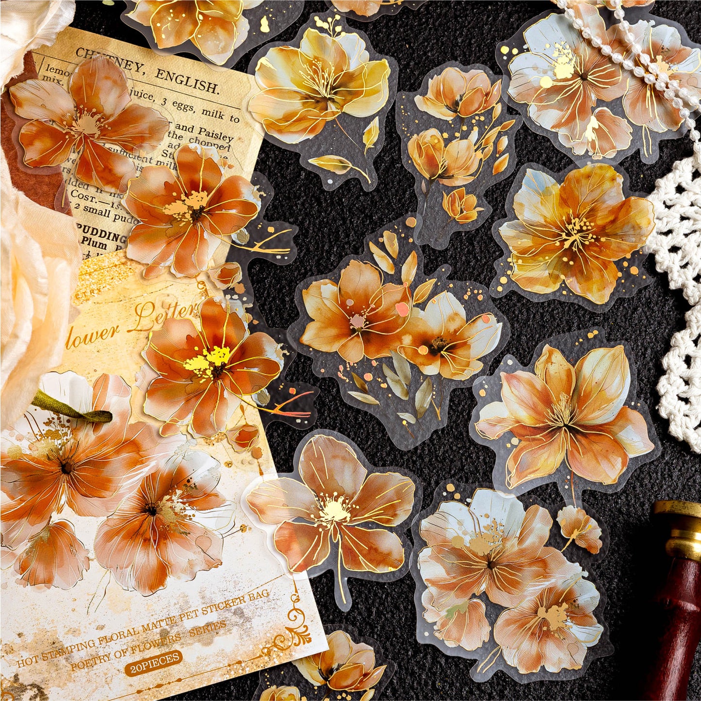 Elegant Gold Foil Floral Stickers