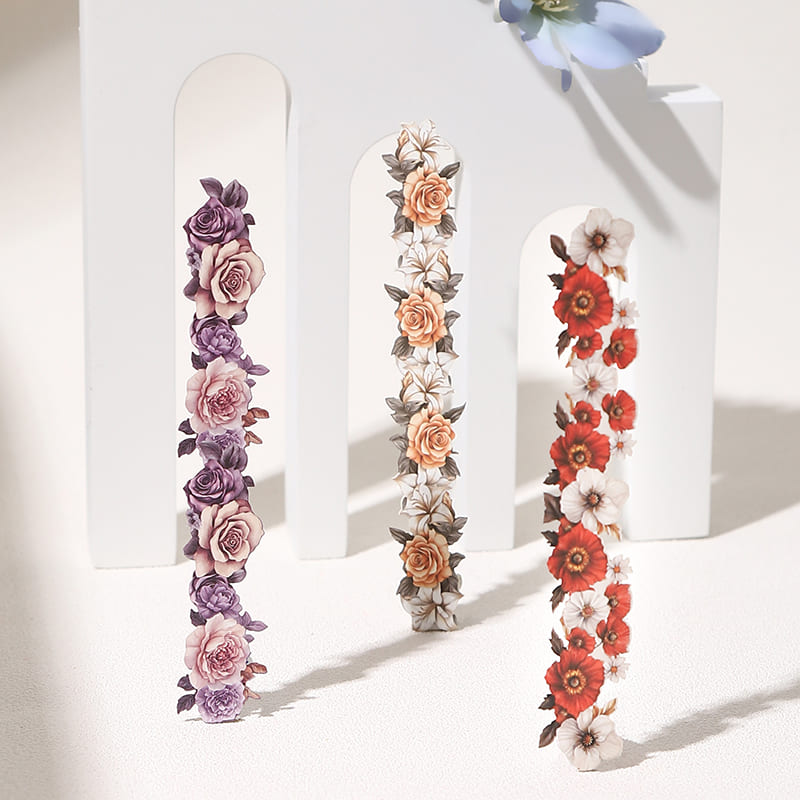 Close-up of vintage floral planner stickers – detailed view for bullet journals, A6/B5 planners, scrapbooks, and mobile cards