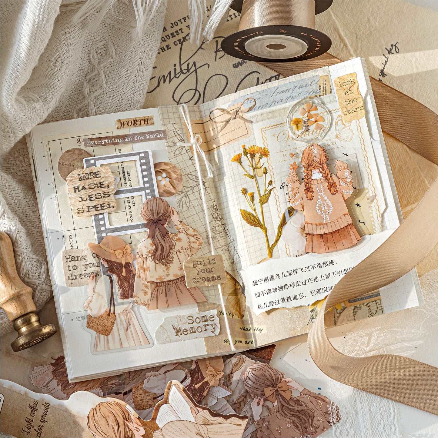 Stickers applied in a journal spread