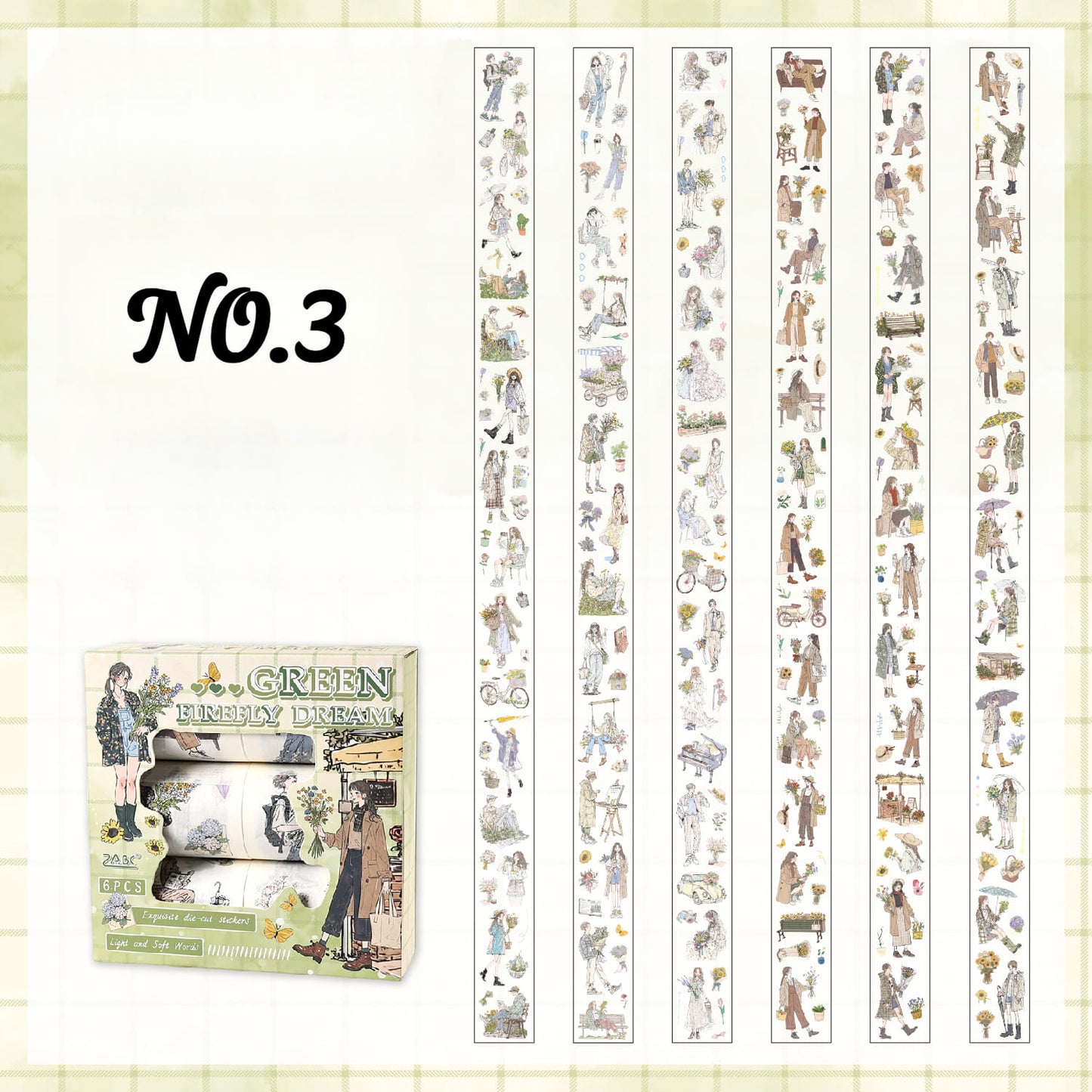 6-Pack Cute Character Die-Cut Washi Tape Set