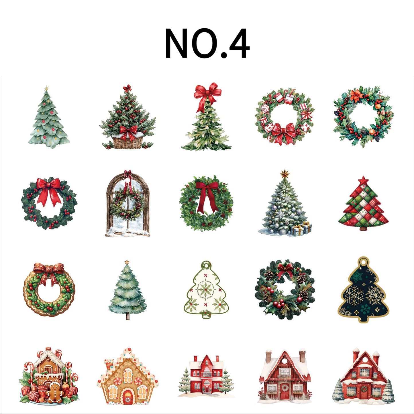 Christmas Theme Sticker NO.4 – 20 stickers featuring Christmas trees,houses. Perfect for planners, scrapbooks, phone cases, and notebooks. Thick cardstock for lasting adhesion.