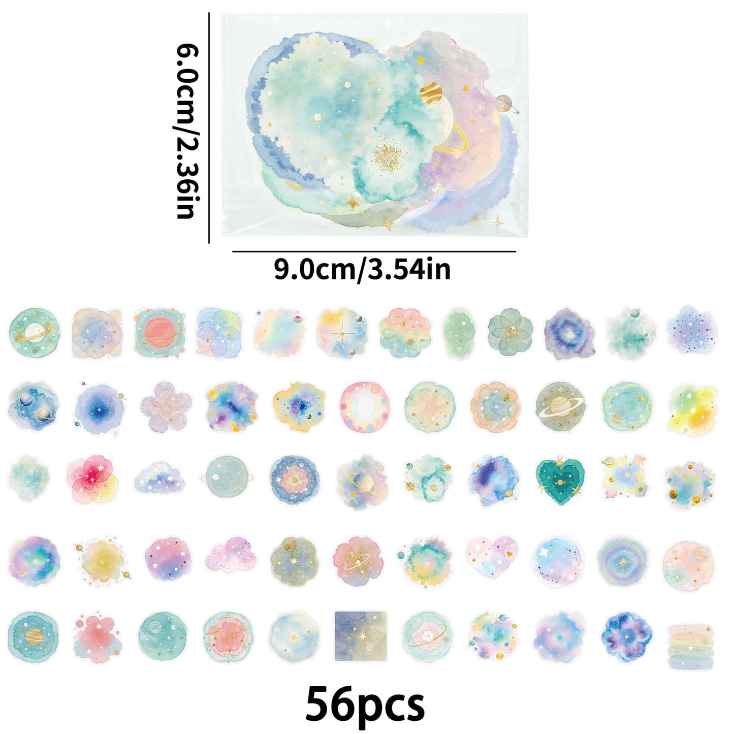 56PCS Dreamy Planet Stickers Pack