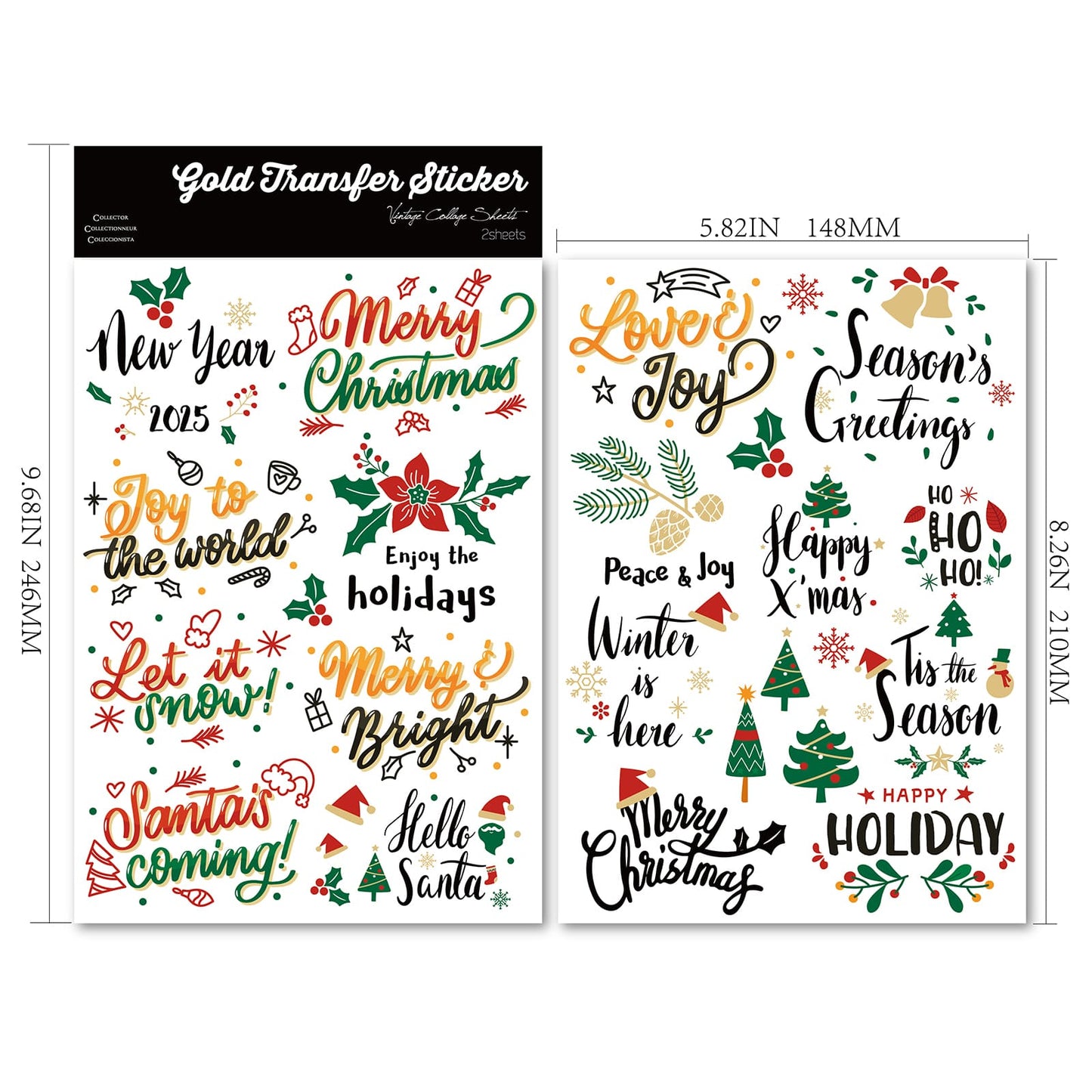 2PCS Christmas Phrase Transfer Stickers