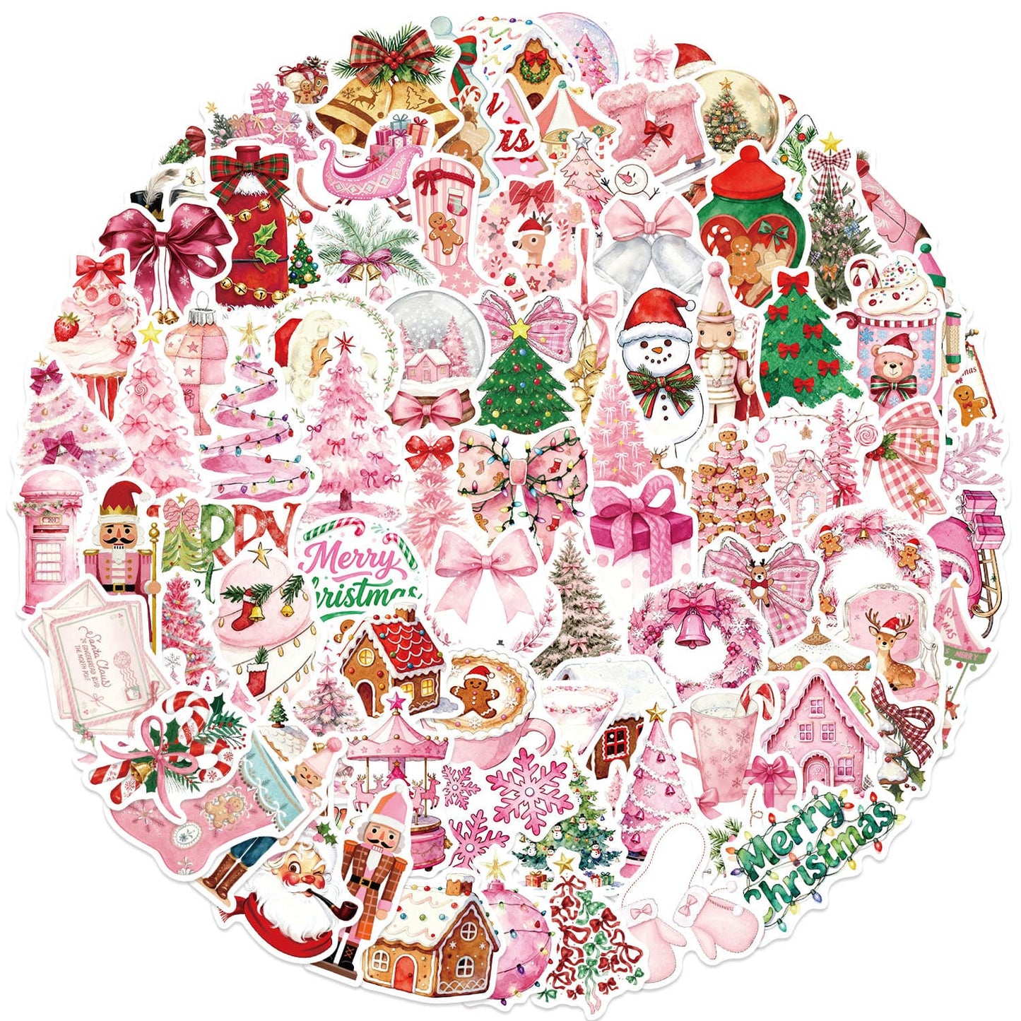100 Sheets Pink Christmas Sticker Pack
