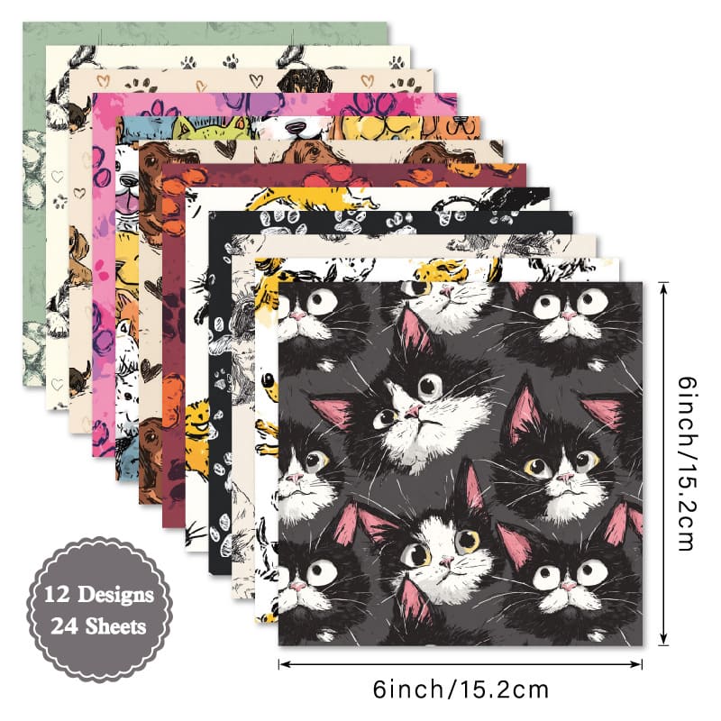 24PCS Whimsical Cats Scrapbook Paper