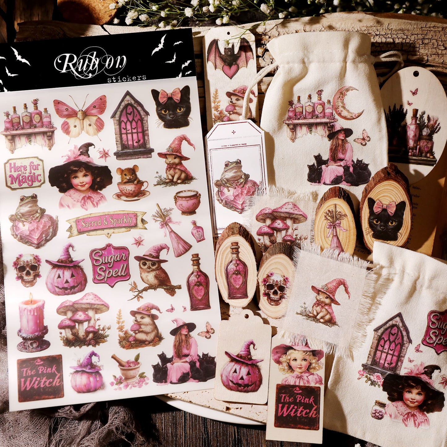 3PCS Pink Halloween Transfer Stickers