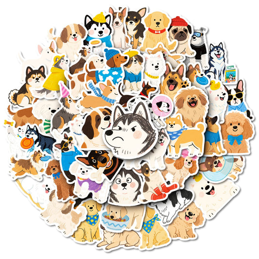 Cute hand-drawn dog stickers pack – 56PCS journaling set