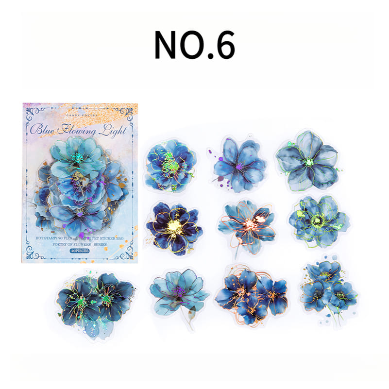 Blue gold foil floral sticker NO.6 – ideal for journals, laptops, and water bottles.