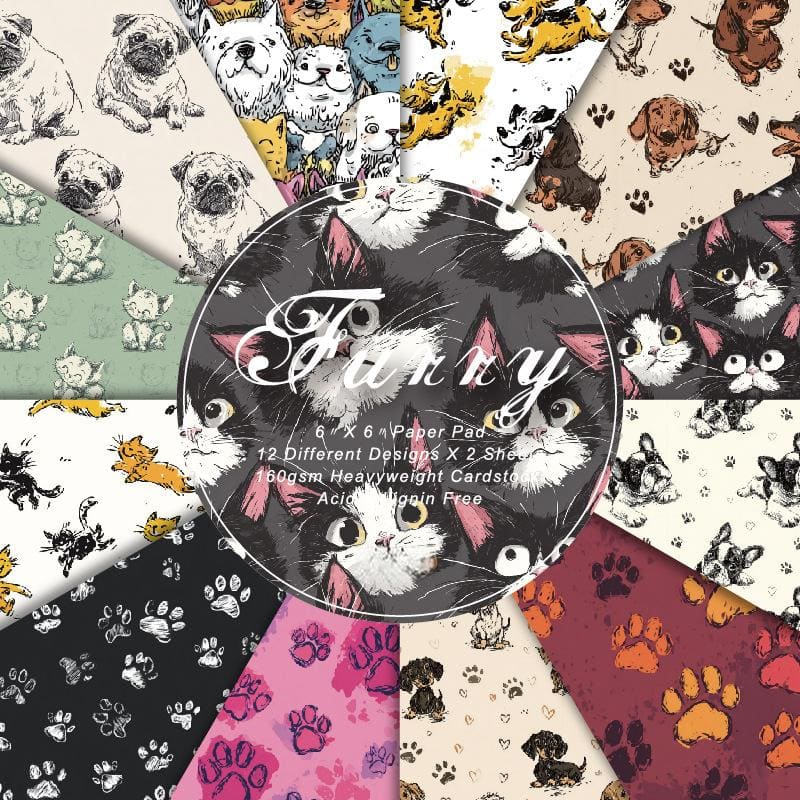 24PCS Whimsical Cats Scrapbook Paper