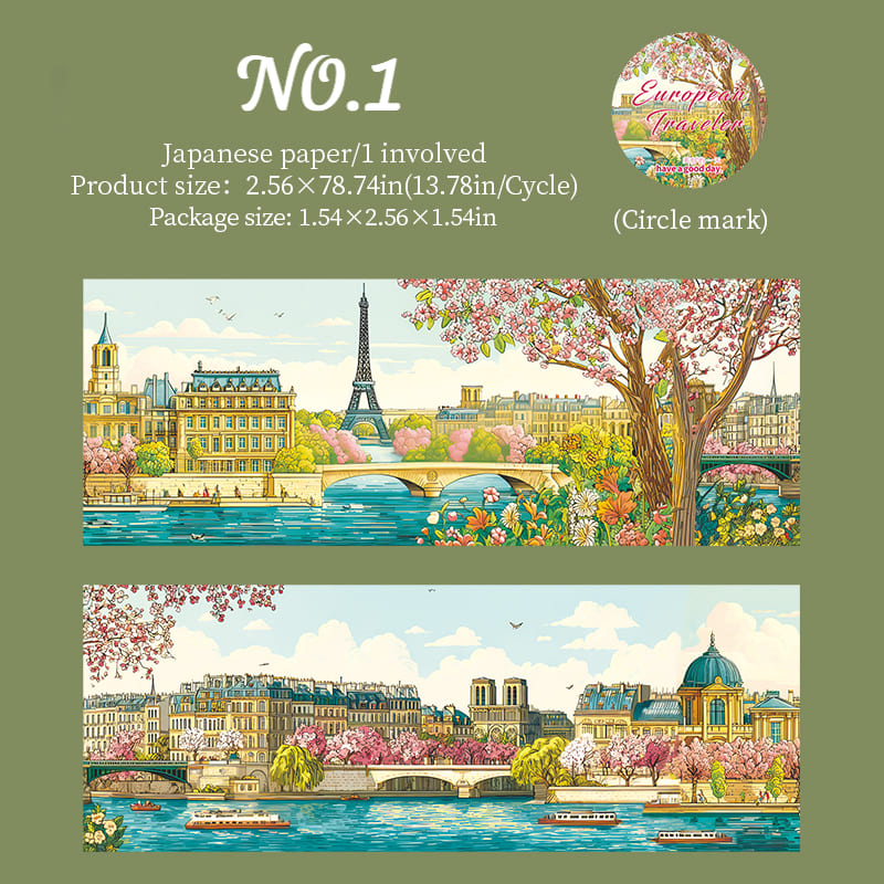 Paris skyline with Eiffel Tower illustration on washi tape