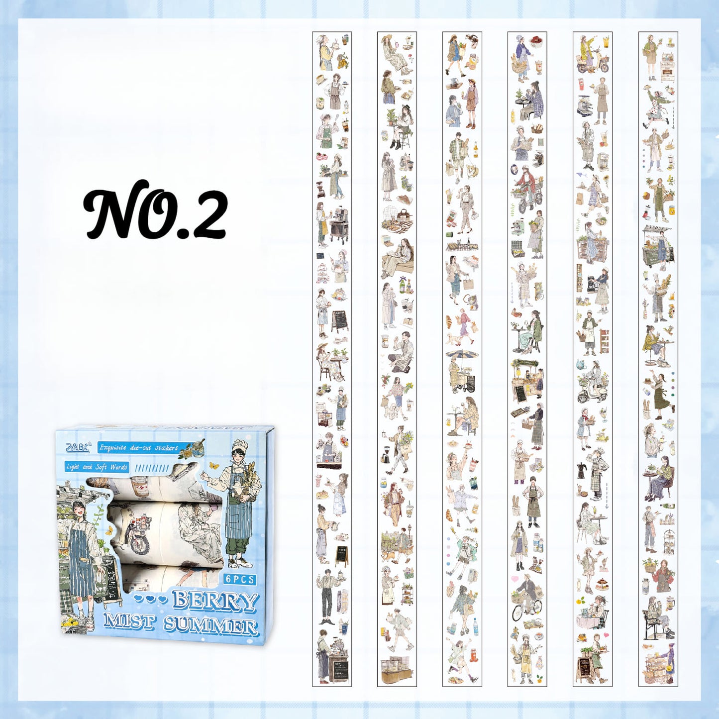 6-Pack Cute Character Die-Cut Washi Tape Set