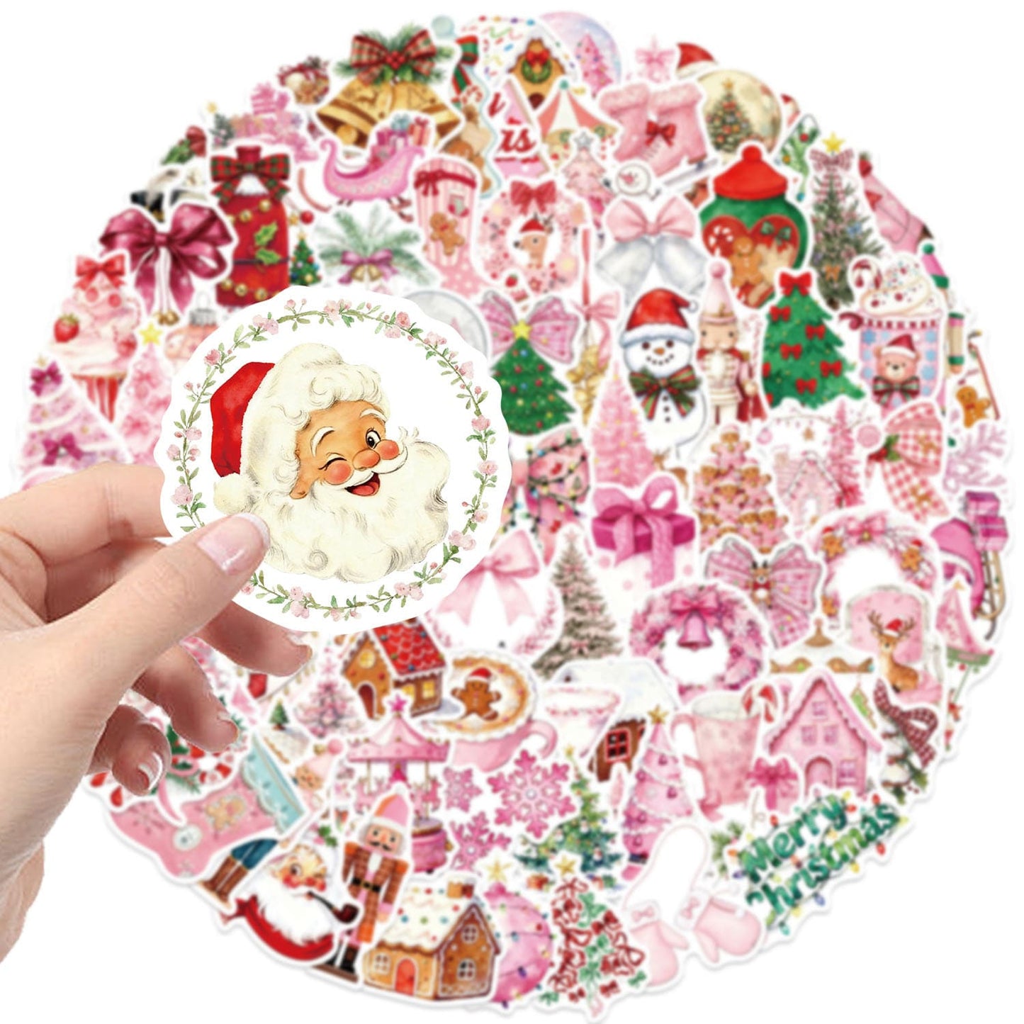 100 Sheets Pink Christmas Sticker Pack
